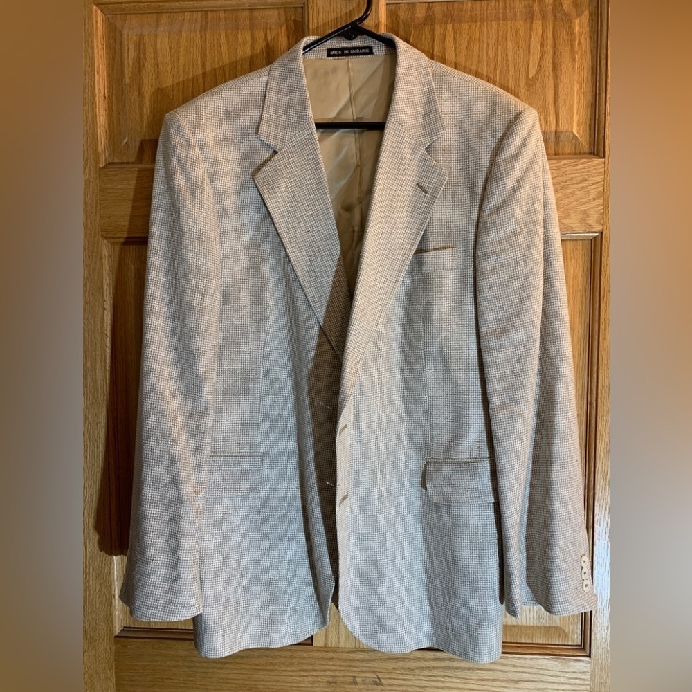 Vintage European Style 100% Silk Cream Hounds Tooth Blazer Sport Coat 42 Ukraine